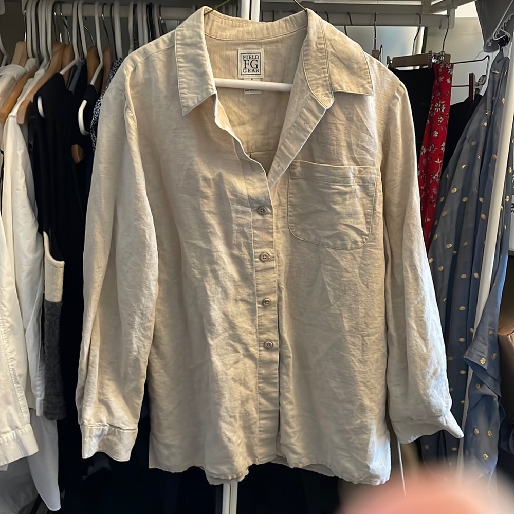 Linen blend button down